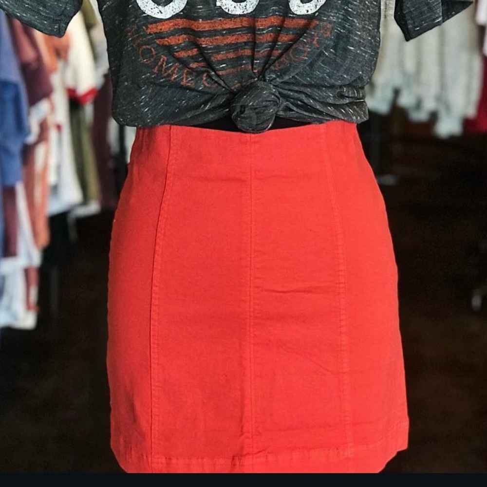 Bright Orange High Waisted Fitted Panel Skirt